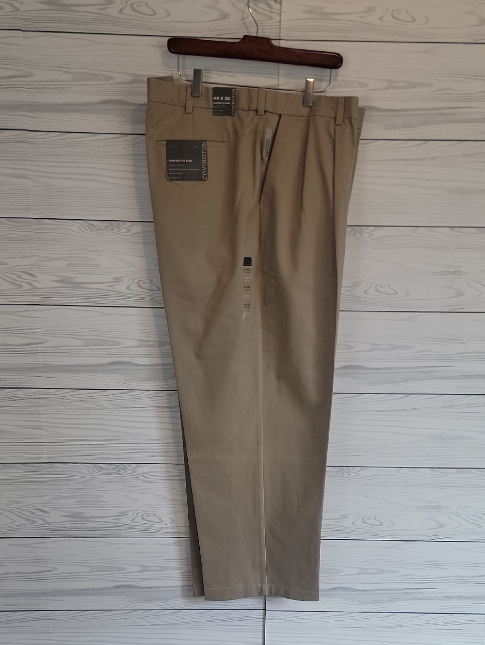 Covington Chinos Pleated Front in Khaki Tan 100% Cotton Mens Size 44" X 30" NWT